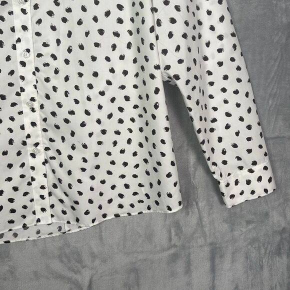 Lands End White Brown Polka Dot Collared Button Up Front Shirt Blouse Size 16 T - Picture 4 of 10